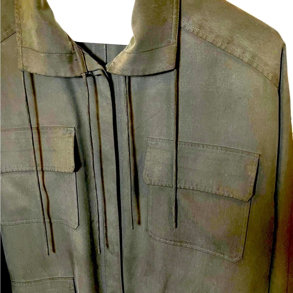 BABATON Aritzia Silk Black Belted Button Lightweight Travel Shirt Dress Sz L - Picture 8 of 13
